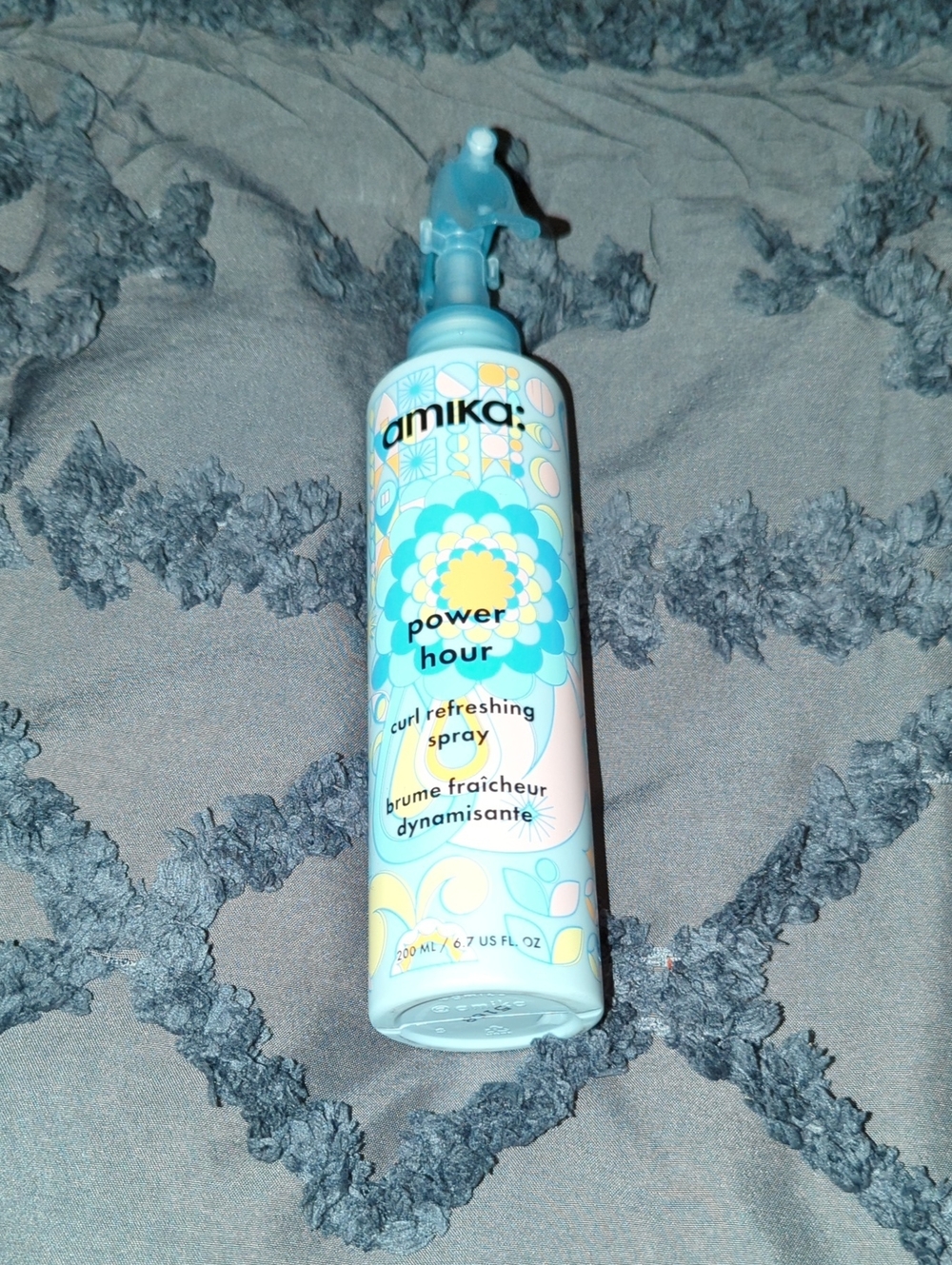 amika Power Hour Curl Refreshing Spray - Blue and Yellow Bottle